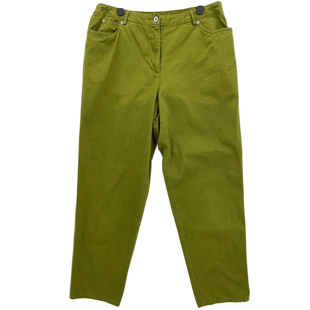 Vtg Susan Bristol Green Twill Pants 12 High Rise Elastic Waist Straight Leg